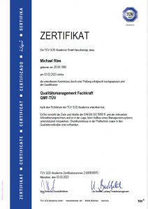Qualitätsmanagement-Fachkraft Zertifikat Michael Ries